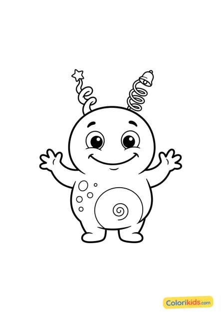 Coloriage à imprimer : petit monstre extraterrestre aux antennes rigolotes et aux grands sourires