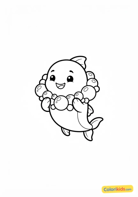 Coloriage à imprimer : petit monstre aquatique avec une collerette de bulles autour du cou