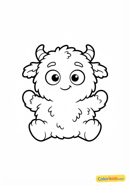 Coloriage à imprimer : petit monstre duveteux aux grands yeux ronds et curieux