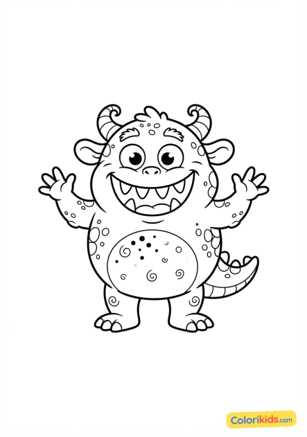Coloriage à imprimer : monstre rigolo aux dents pointues mais totalement inoffensives