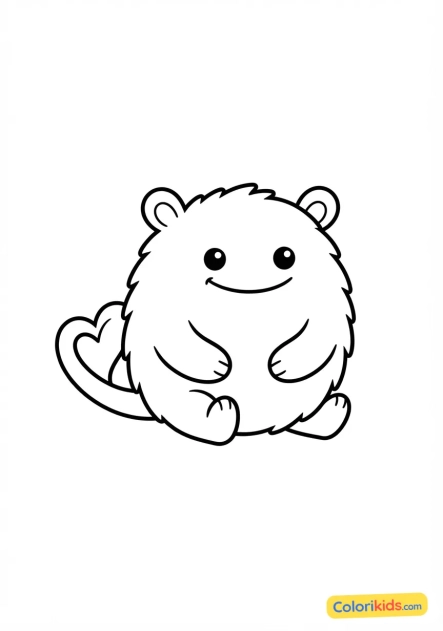 Coloriage à imprimer : monstre rond avec une queue en forme de coeur souriant