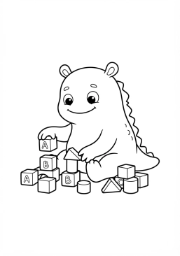Voir le coloriage Bébé monstre jouant avec des cubes de construction en bois