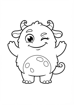 Voir le coloriage Petit monstre dodu qui fait un clin d'oeil malicieux