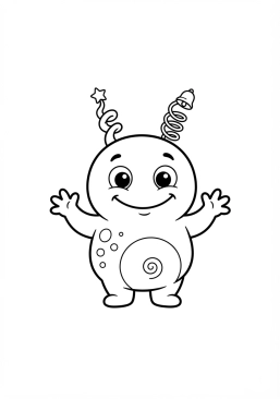 Voir le coloriage Petit monstre extraterrestre aux antennes rigolotes et aux grands sourires