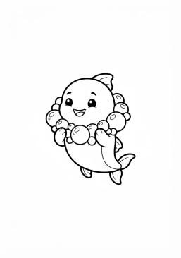 Voir le coloriage Petit monstre aquatique avec une collerette de bulles autour du cou