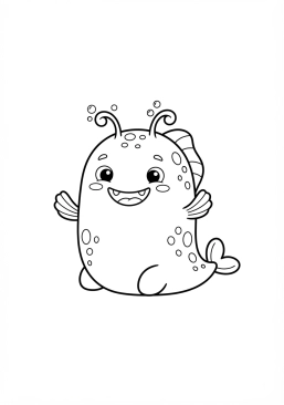 Voir le coloriage Monstre aquatique mignon avec des petites nageoires et des taches