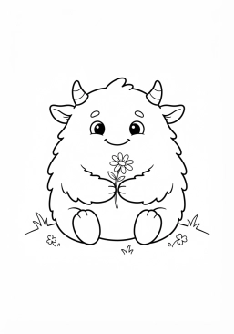 Voir le coloriage Monstre tout doux tenant une petite fleur des champs avec amour