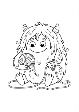 Voir le coloriage Monstre chevelu et coloré jouant avec une pelote de laine