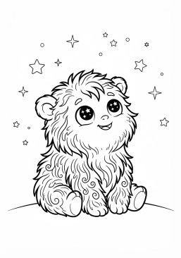 Voir le coloriage Monstre chevelu aux grands yeux brillants regardant les étoiles