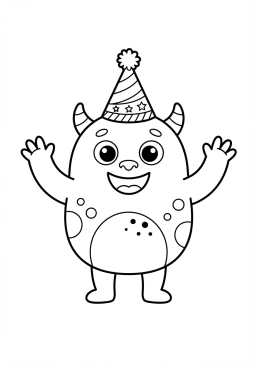 Voir le coloriage Monstre joyeux portant un chapeau de fête pointu