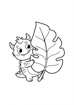 Voir le coloriage Petit monstre espiègle caché derrière une grande feuille