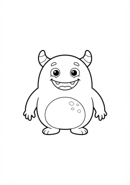 Voir le coloriage Monstre dodu souriant avec deux petites cornes douces sur la tête