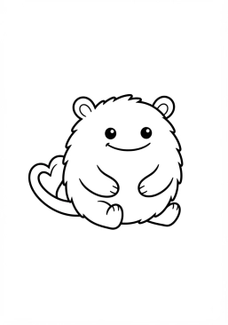 Voir le coloriage Monstre rond avec une queue en forme de coeur souriant