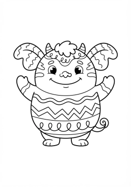 Voir le coloriage Monstre rondouillet aux rayures rigolotes et aux grandes oreilles
