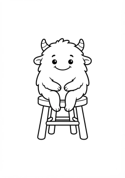 Voir le coloriage Petit monstre souriant assis sagement sur un tabouret