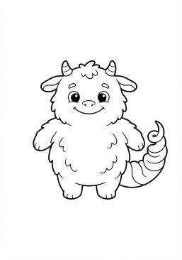 Voir le coloriage Petit monstre à fourrure douce avec une queue en tire-bouchon