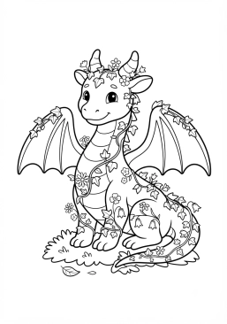 Voir le coloriage Dragon des forêts couvert de lierre et de petites fleurs sauvages