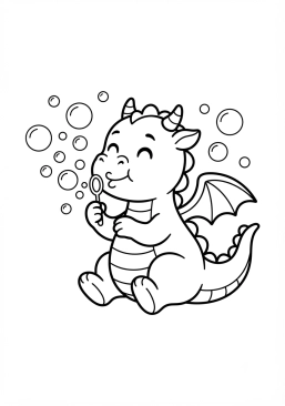Voir le coloriage Jeune dragon amical soufflant de petites bulles de savon colorées