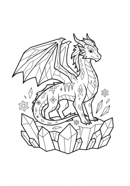 Voir le coloriage Dragon des glaces majestueux sur un glacier aux cristaux bleus