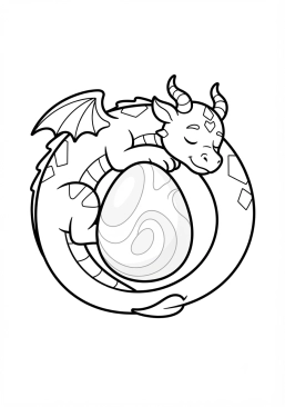 Voir le coloriage Dragon gardien endormi protégeant un oeuf nacré géant