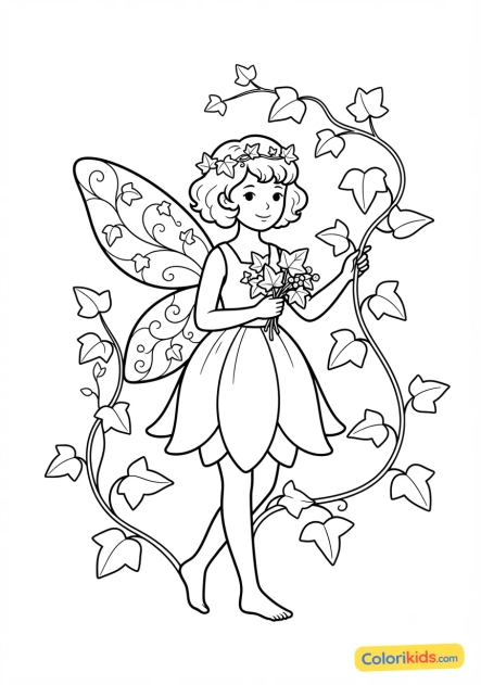 Coloriage à imprimer : fée et lierre grimpant