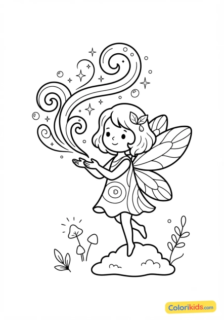 Coloriage à imprimer : fée et brume magique