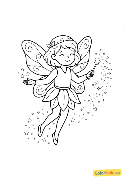 Coloriage à imprimer : fée et poussière d'étoiles