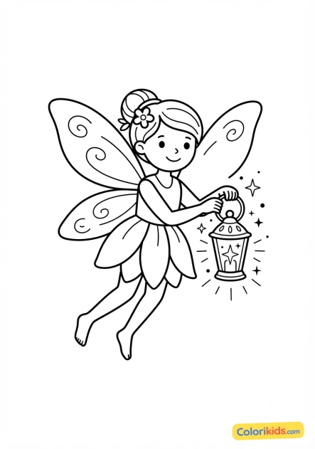 Coloriage à imprimer : fée tenant une lanterne magique