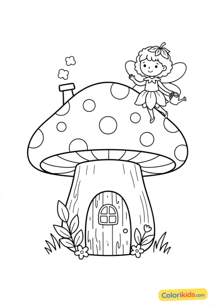 Coloriage à imprimer : maison champignon de fée