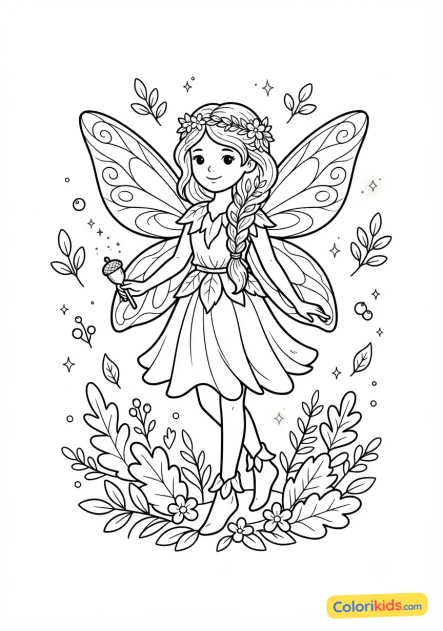 Coloriage à imprimer : fée de la forêt magique