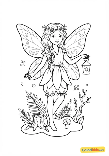 Coloriage à imprimer : fée des bois mystérieuse