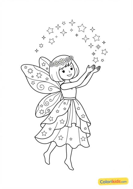 Coloriage à imprimer : fée des étoiles scintillantes