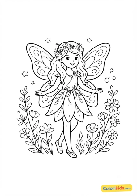 Coloriage à imprimer : fée des fleurs sauvages