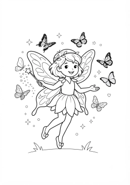 Coloriage Fée et papillons voltigeurs