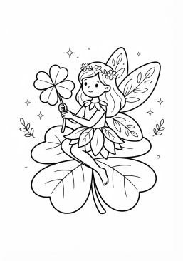 Coloriage Fée et trèfle à quatre feuilles