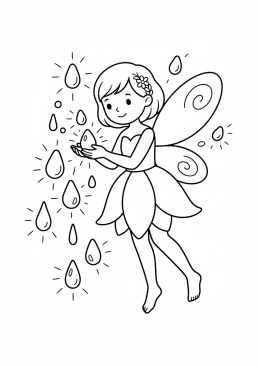 Coloriage Fée et gouttes de rosée lumineuses