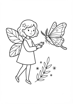 Coloriage Fée et papillon de nuit gracieux