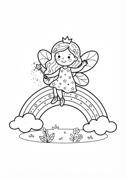 Coloriage Fée et arc-en-ciel miniature