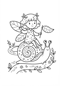 Coloriage Fée et escargot voyageur