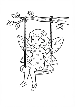 Coloriage Fée et balançoire suspendue à une branche