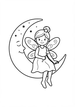 Coloriage Fée sur un croissant de lune