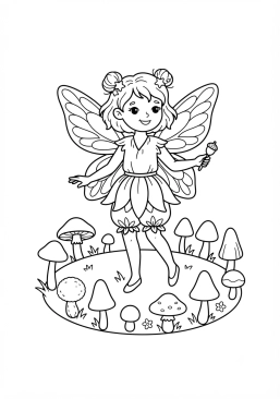 Coloriage Fée et cercle de champignons magiques