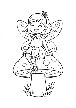 Coloriage Fée assise sur un champignon