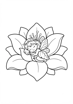 Coloriage Fée endormie dans une fleur