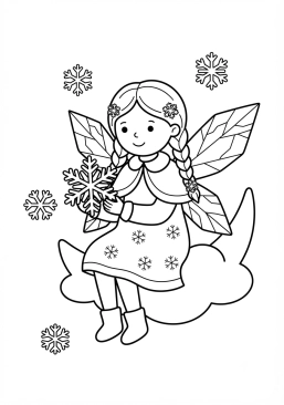 Coloriage Fée des neiges et flocons