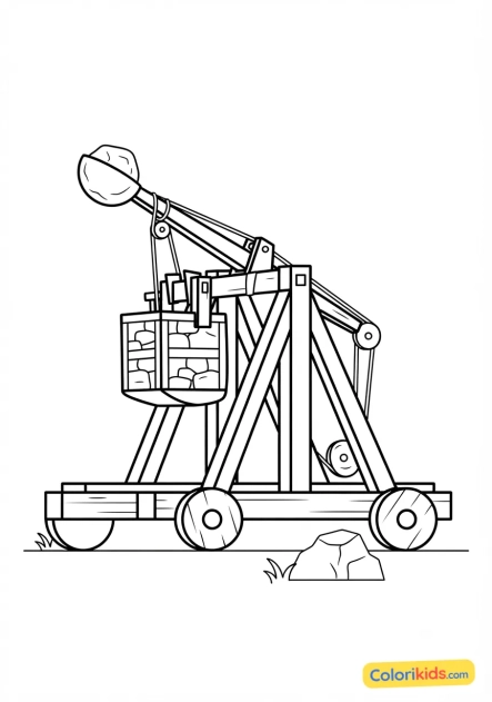 Coloriage à imprimer : catapulte de siège ancienne