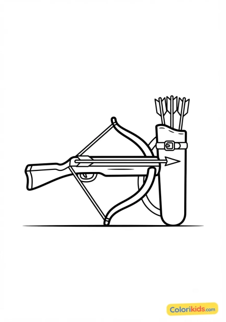 Coloriage à imprimer : arbalète et carquois de flèches
