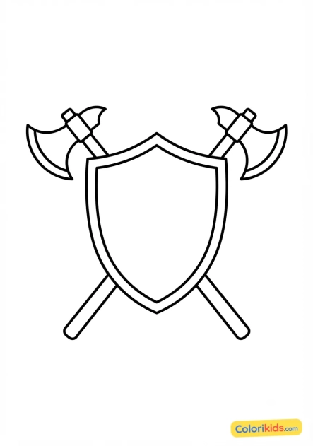 Coloriage à imprimer : Écu et haches d'armes croisés