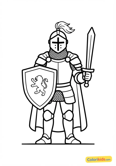 Coloriage à imprimer : chevalier en armure brillante