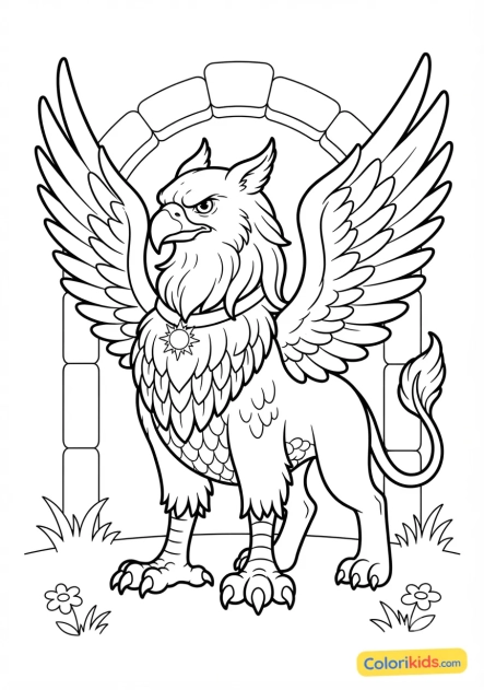 Coloriage à imprimer : griffon majestueux et gardien